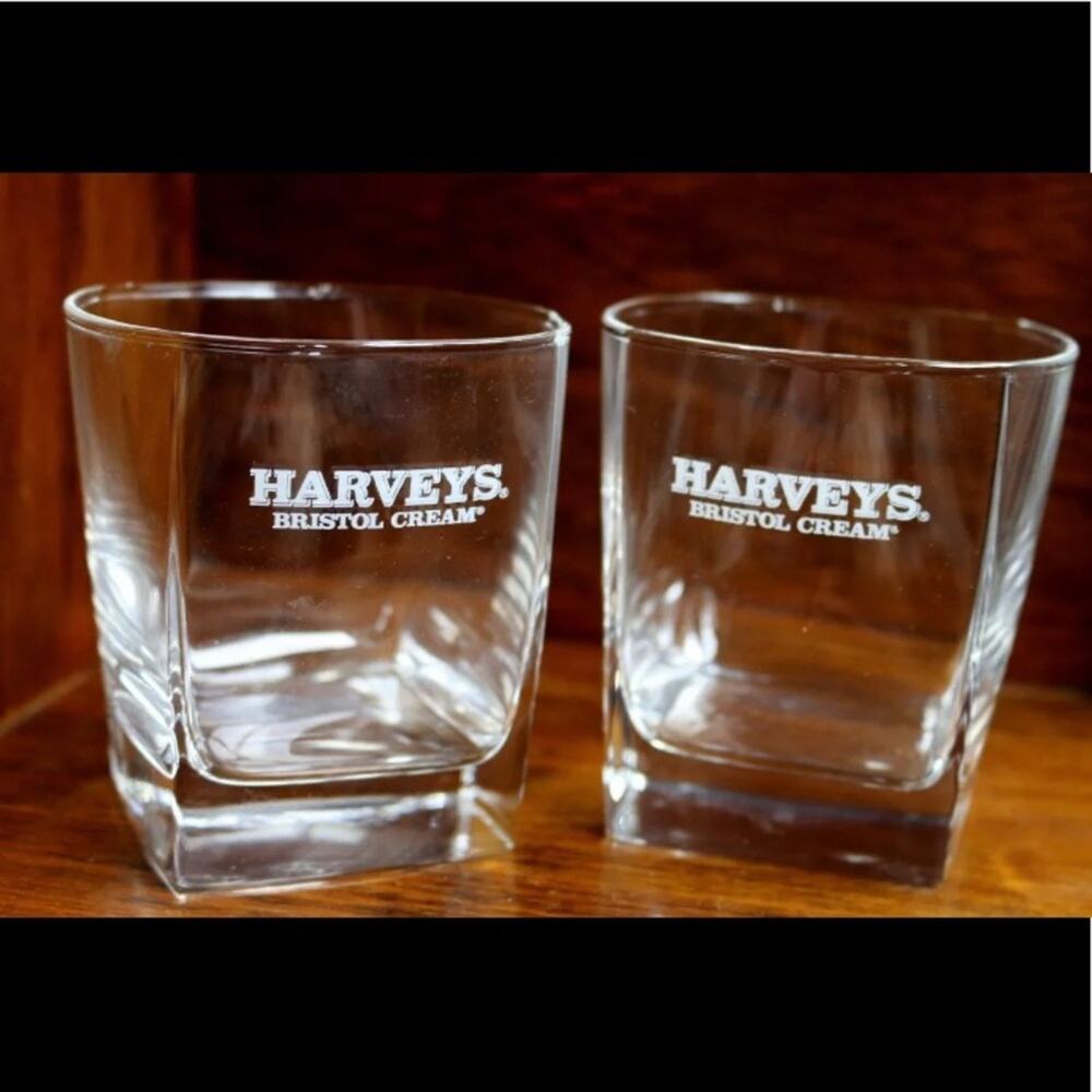 HARVEYS BRISTOL CREAM‎ Pair Square Bottom Highball Glasses Flawless